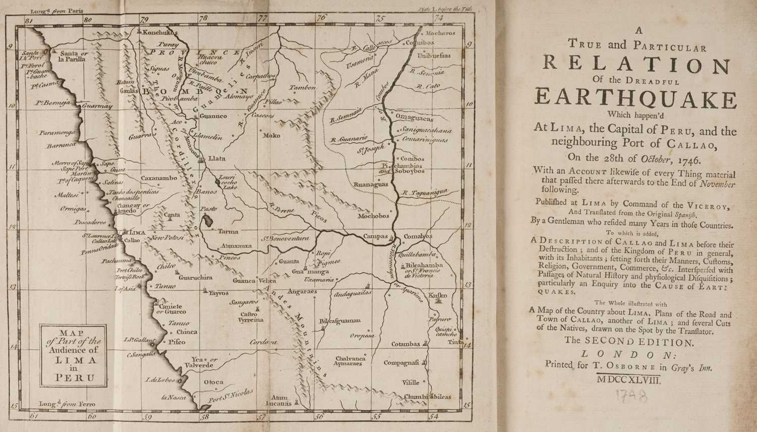 Lot 72 - Lozano [Pedro]. Earthquake which happen'd at Lima, 1748