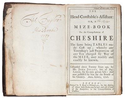 Lot 326 - Jolley (John). The Head-Constable's-Assistant Or, A Mize-Book, 1725