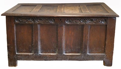 Lot 630 - Coffer. A carved oak coffer, 18th century