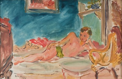 Lot 250 - Harrison (John Theodore, 1914-2002). Interior with Male Reclining Nude, 1943, oil