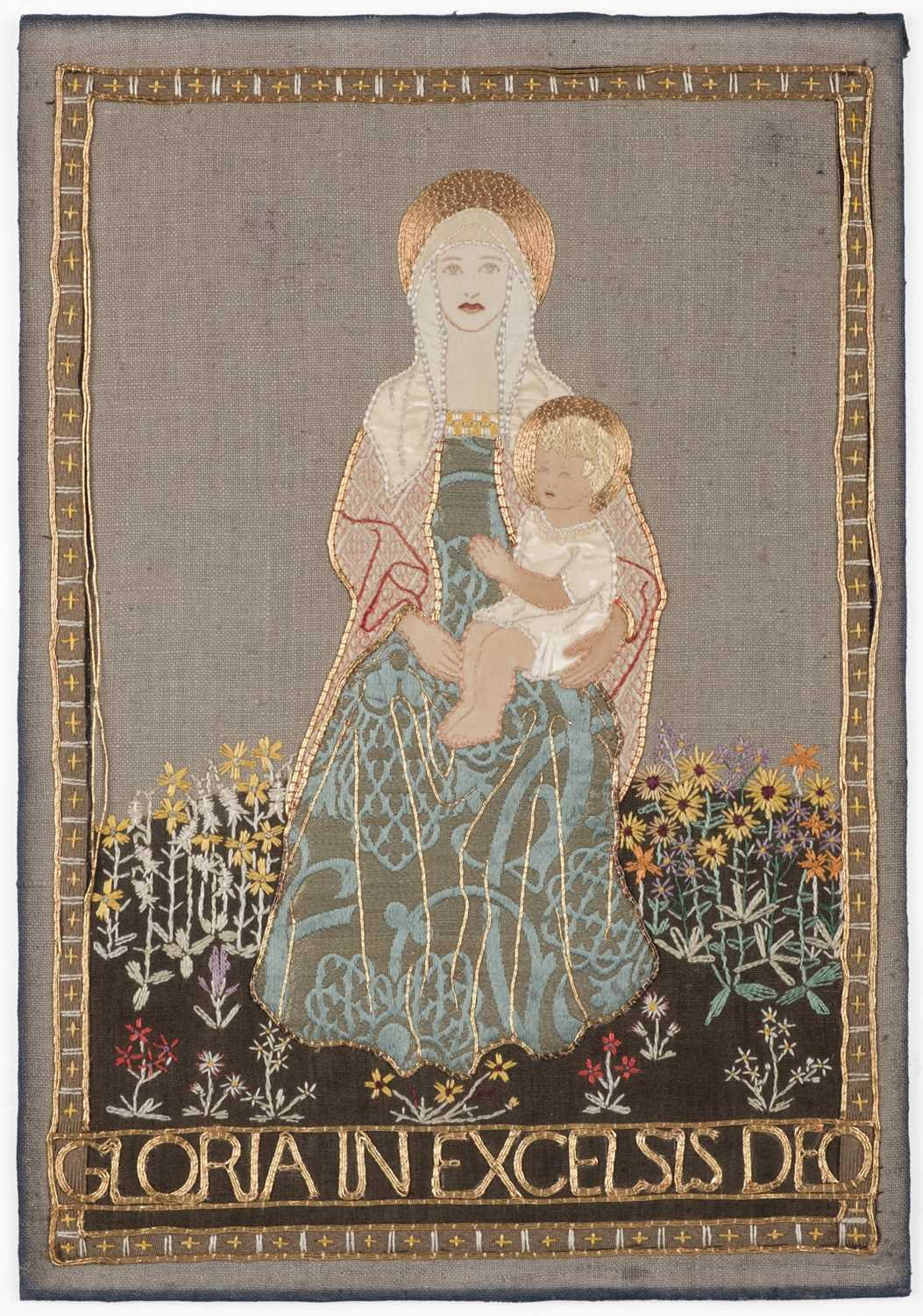 Lot 476 - Embroidered Picture. Gloria in Excelsis Deo, early 20th century, & other ecclesiastical items