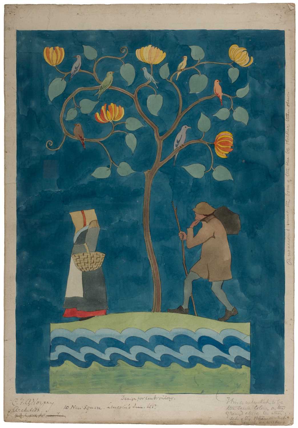 207 - Voysey (Charles F. Annesley, 1857-1940). Peasants and the Flowering Tree, watercolour