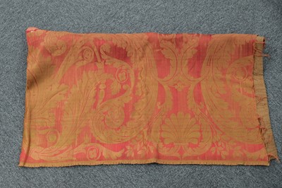 Lot 483 - Fabric. A group of red damask fabric pieces, 18th and 19th century