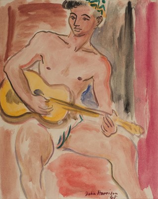 Lot 251 - Harrison (John Theodore, 1914-2002). North African Boy Playing Guitar, 1945, watercolour