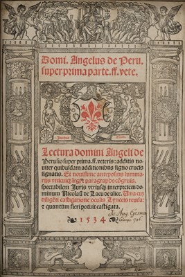 Lot 298 - Antiquarian titles pages and leaves. Domi. Angelus de Peru, 1534
