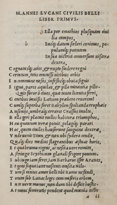 Lot 293 - Lucanus (Marcus Annaeus). Lucanus, Venice: Apud Aldum Mense Aprili, 1502