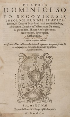 Lot 302 - Soto (Domingo de). Ordinis praedicatorum, & Caesareae Maiestati à sacris confessionibus, 1566