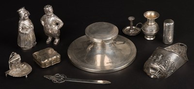 Lot 705 - Mixed silver. A pair of Continental silver pepperettes, circa 1900