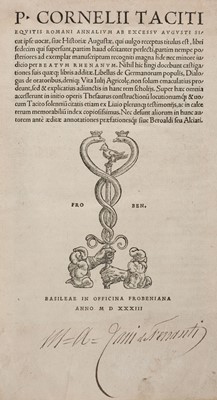 Lot 297 - Tacitus (Cornelius). Annalium ab excessu Augusti sicut ipse uocat..., 1533