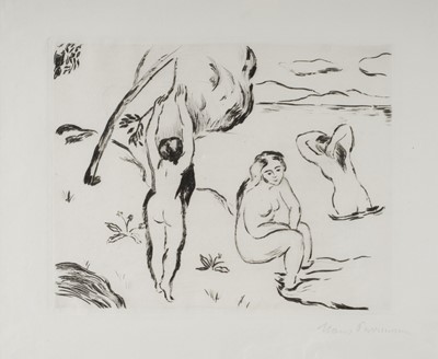 Lot 340 - Purrmann (Hans, 1880-1966). Bathers by the Seashore, drypoint etching