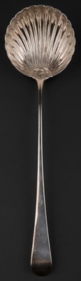 Lot 719 - Soup Ladle. A George III silver soup ladle by unidentified maker, London, 1777