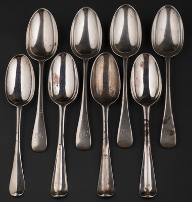 Lot 723 - Spoons. A collection of Victorian silver table spoons, 4 table spoons by Josiah Williams & Co (George Maudsley Jackson & David Landsborough Fullerton), London, 1897