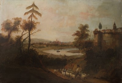 Lot 138 - Spanish School. Seville with cathedral in distance, 19th century, oil