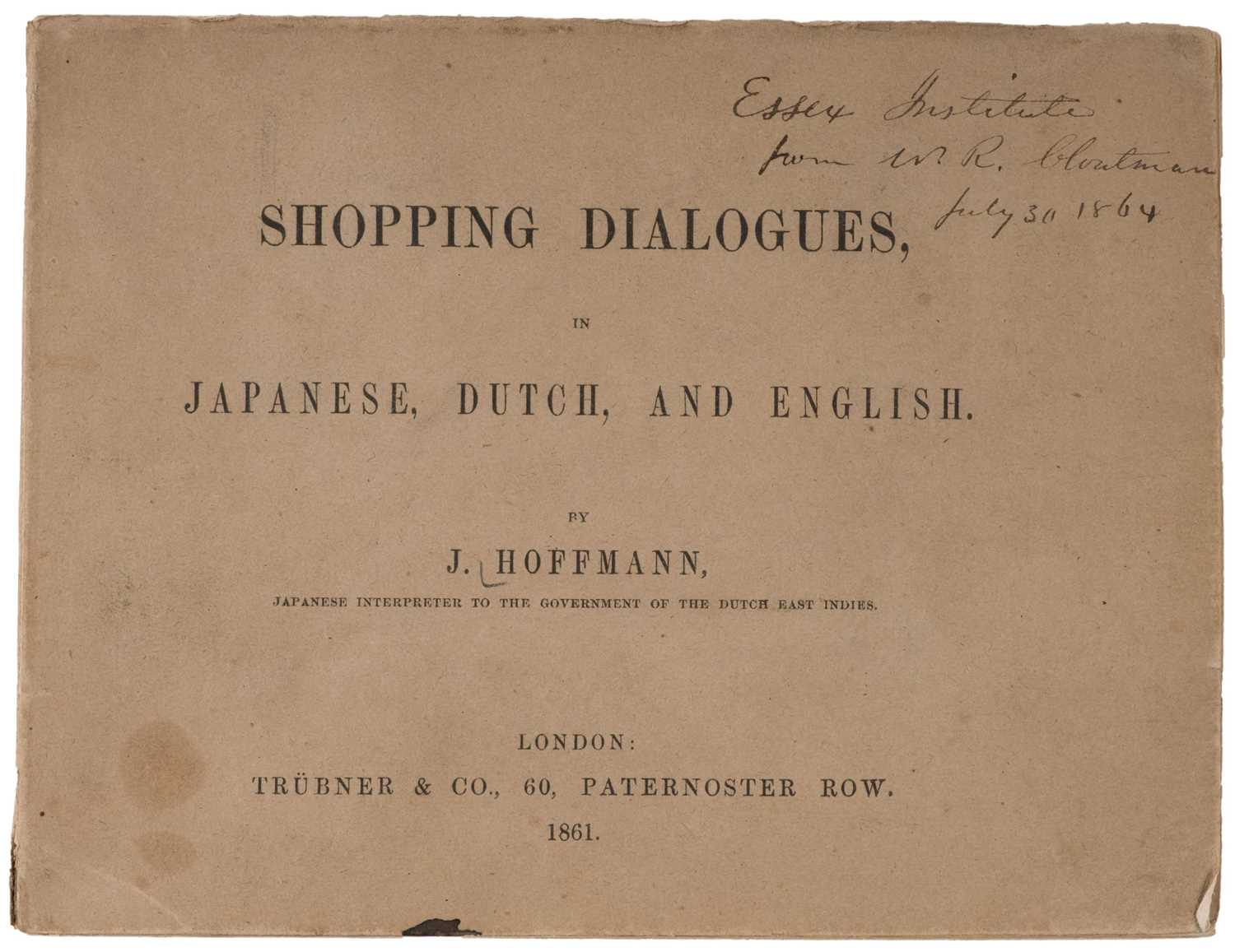 Lot 12 - Hoffmann (J.). Shopping Dialogues in Japanese, Dutch, and English, by J. Hoffmann