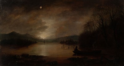 Lot 149 - Grimshaw (John Atkinson, 1836-1893). No.1 Moonrise at Lake Derwentwater, circa 1870, oil