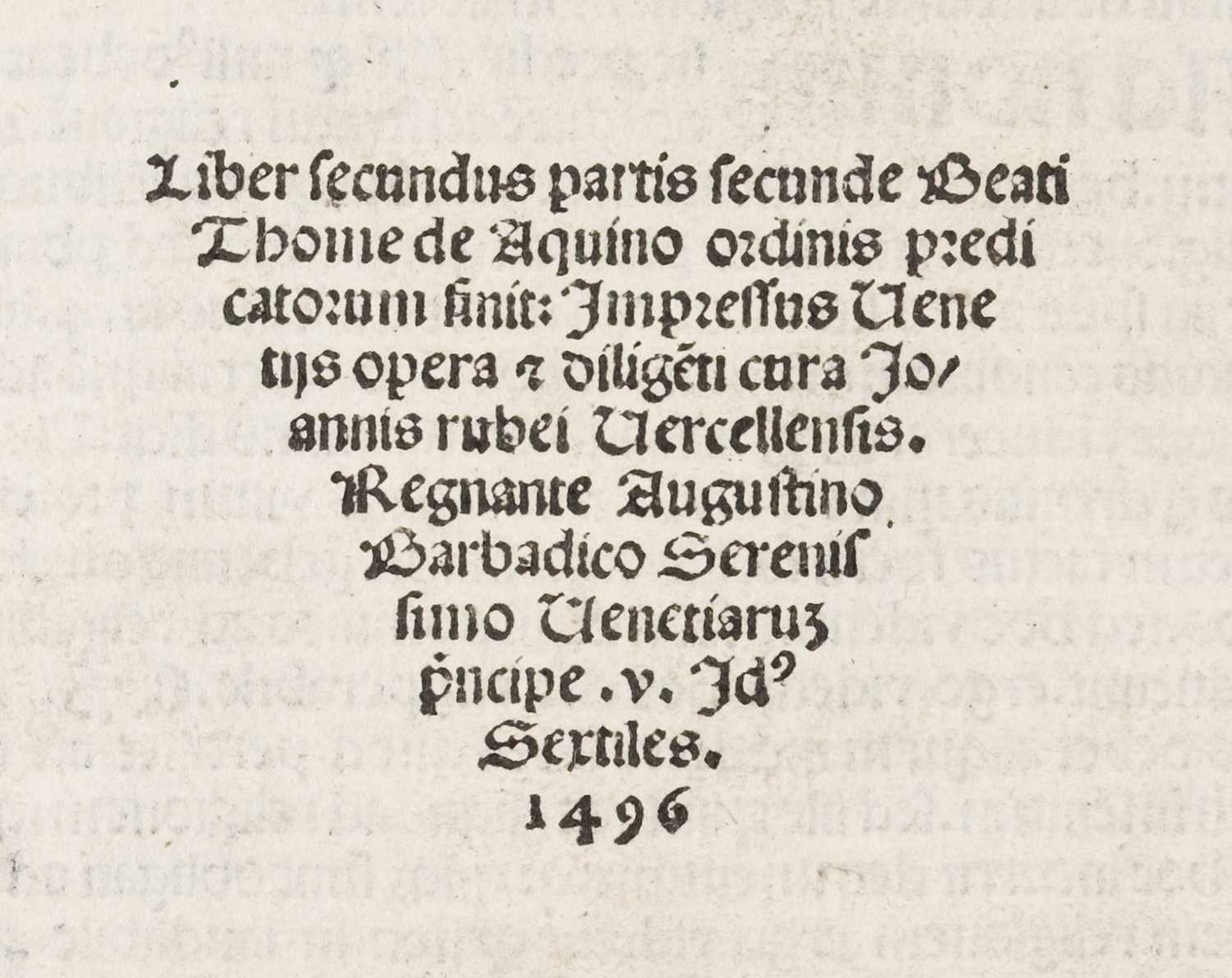 Lot 292 - Aquinas (Thomas). Secunda Parte, Venice, 1496