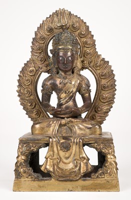 Lot 573 - Chinese bronze. A Chinese gilt bronze figure of Amitayus, probably Qianlong period (1736-1795)