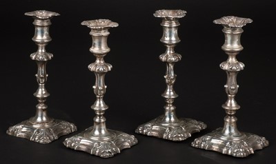 Lot 693 - Candlesticks. A set of 4 Victorian silver candlesticks by Henry Wilkinson & Co., Sheffield, 1845