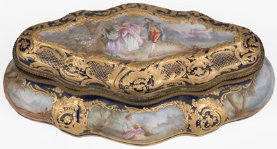 Lot 606 - Trinket box. A French Sèvres style porcelain and gilt-metal mounted trinket box, circa 1900