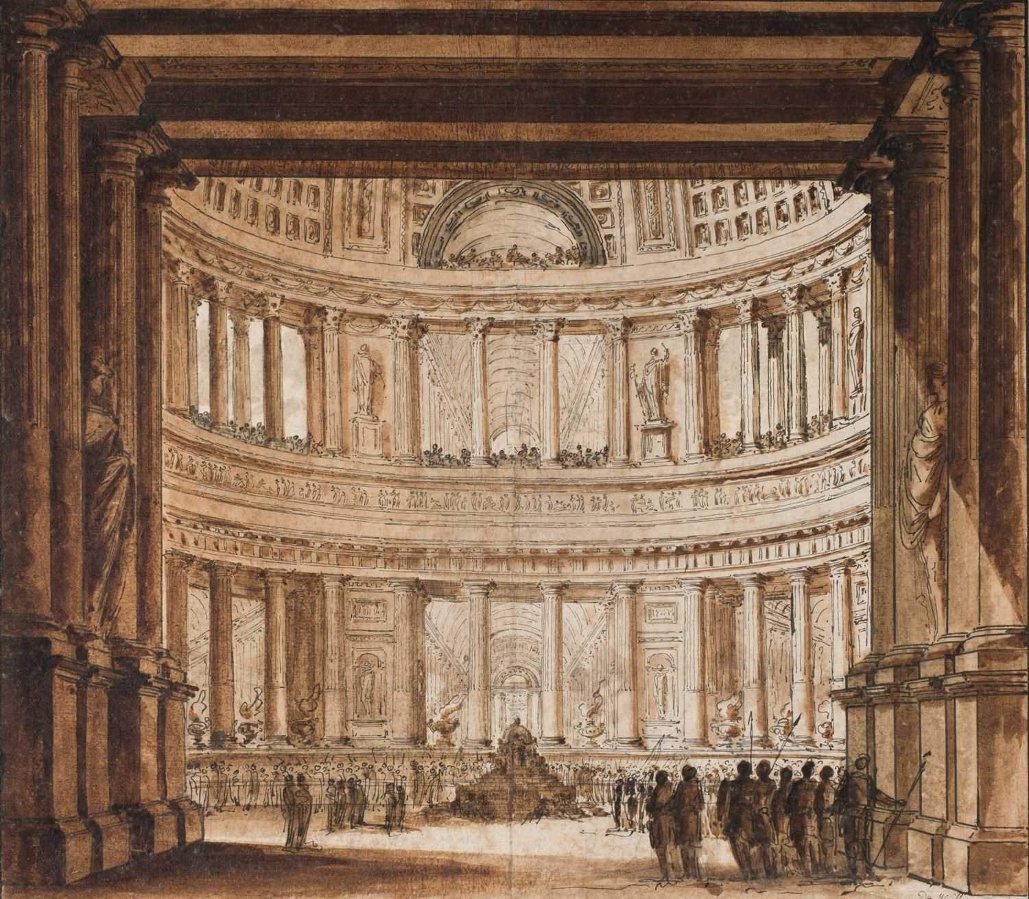 Lot 30 - Wailly (Charles de, 1730-1798). Interior of a Rotunda, pen black ink and wash