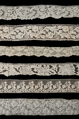 Lot 545 - Lace. A length of Mechlin lace, Belgium, late 18th century, & other 18th century lace, & sampler