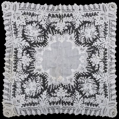 Lot 538 - Lace. A Brussels Point de Gaze handkerchief, 19th century, & others