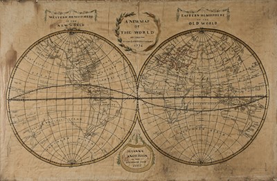 Lot 474 - Embroidered Map. A New Map of the World ... 1794, by Susanna Anderson, 1805