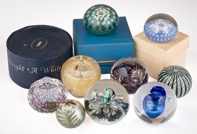 Lot 622 - Paperweights. Michael Hunter 'Blue and White Closepack with Hearts' glass paperweight and others