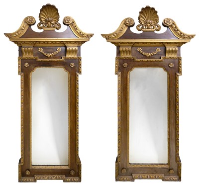 Lot 638 - Mirrors. A pair of Georgian style mahogany and gilt pier mirrors, probably Edwardian