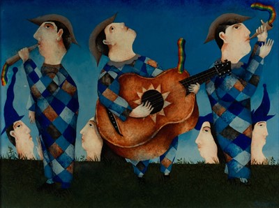 Lot 311 - Bilson (Harry, 1948-). Three Harlequin Musicians, 1987
