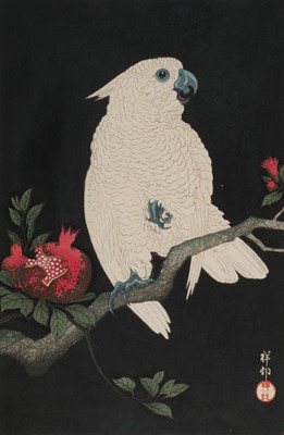 Lot 185 - Ohara Koson (1877-1945) Cockatoo and Pomegranate, circa 1927, woodblock print