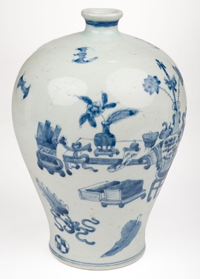 Lot 590 - Vase. A Chinese porcelain blue and white meiping vase, late Qing dynasty