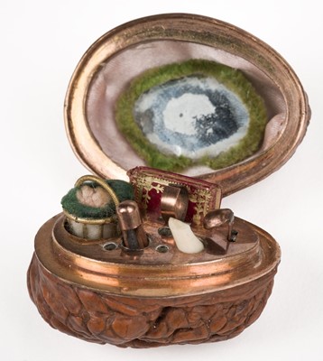 Lot 680 - Walnut etui. A miniature walnut etui, 19th century