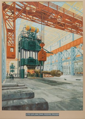 Lot 151 - Hadfields Limited Poster Artwork. 2,700 and 1,500 Tons Forging Presses, circa 1950, gouache