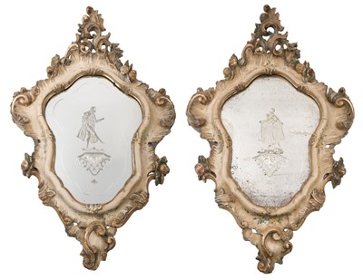 Lot 639 - Mirrors. A pair of Venetian carved wood wall mirrors, circa 1900