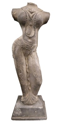 Lot 578 - Indian carving. A substantial Indian grey stone carving of a female deity, 19th century or earlier