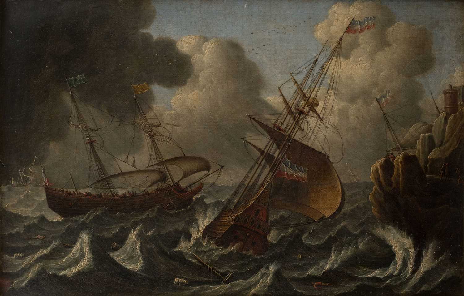 Lot 6 - Peeters (Bonaventura I, 1614-1652). Stormy Scene off the Dutch Coast, oil