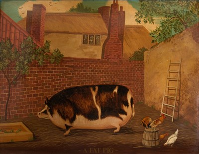 Lot 298 - Naive School. A Fat Pig, late 20th century, acrylic
