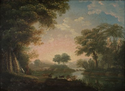 Lot 21 - Pugh (Herbert, fl. 1758-1788). Pastoral scene with 2 figures and livestock, 1761