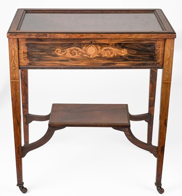 Lot 628 - Bijouterie cabinet. An Edwardian rosewood inlaid display cabinet