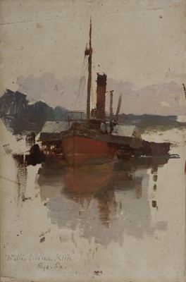 Lot 162 - Osborne (Walter Frederick, 1859-1903). Steam Fishing Tug at its Moorings, circa 1885