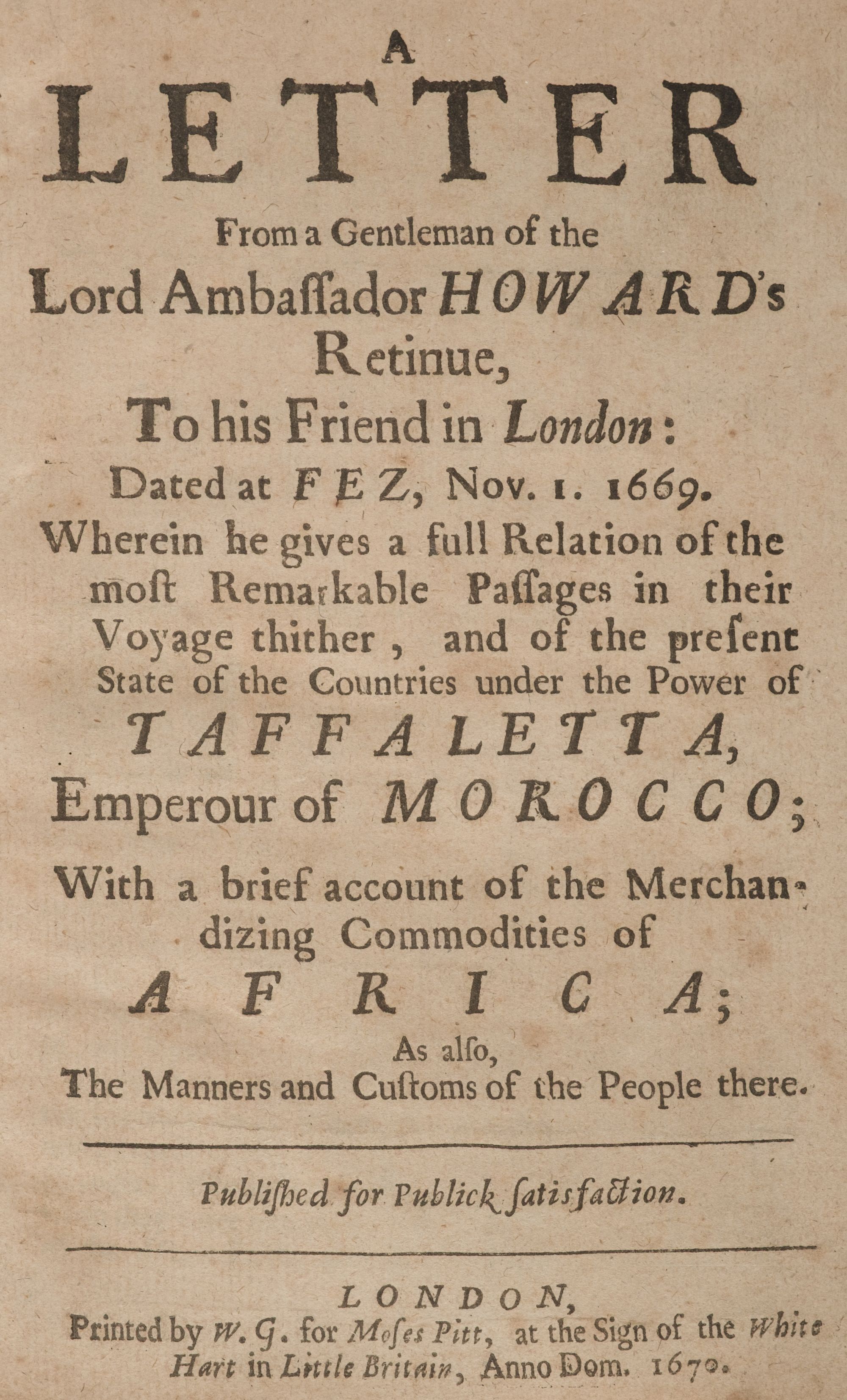 Lot 16 - Morocco. A Letter from a Gentleman of the