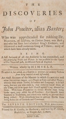 Lot 247 - Poulter (John). The Discoveries of John Poulter, alias Baxter..., 7th ed., 1753