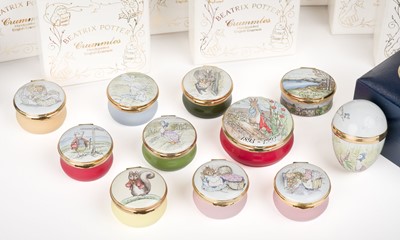 Lot 486 - Crummles & Co. Enamel Boxes. A collection of eleven Beatrix Potter boxes, 1992