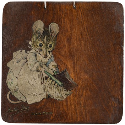 Lot 468 - Wooden Plaque. Hunca Munca, circa 1919, square wooden plaque