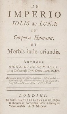 Lot 244 - Mead (R.). De imperio solis ac lunae in corpore humana..., 1704