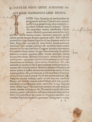 Lot 214 - Curtius Rufus (Quintus, fl. first century). De Rebus Gestis Alexandri Magni Regis..., 1481