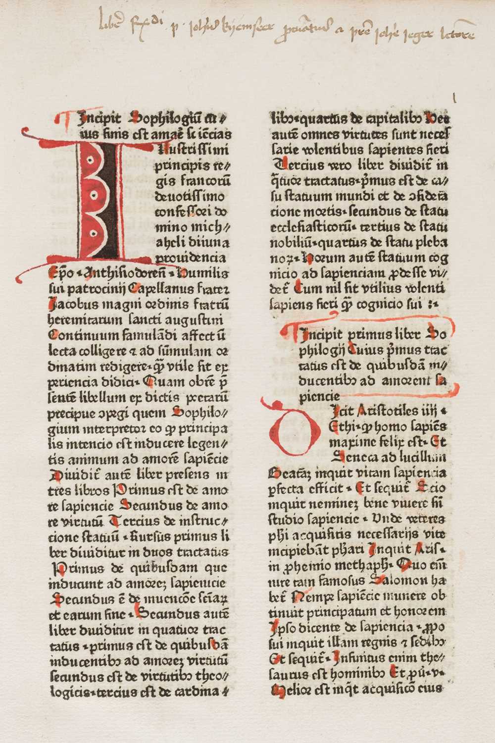 Lot 213 - Magni (Jacobus). Sophologium, [Basel: Johann Solidi (Schilling), not after 29 September 1473]