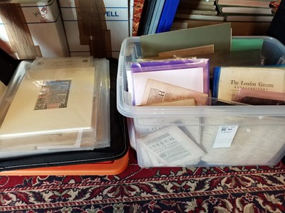 Lot 464 - Prints & Engravings. Three cartons of prints, ephemera, stamps and periodicals, 15th - 19th century