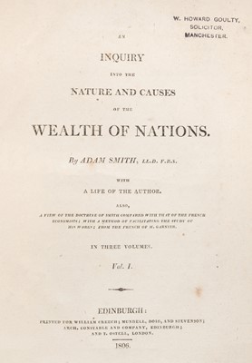 Lot 253 - Smith (Adam). Wealth of Nations, 1806